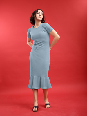 PURVAJA Women Bodycon Grey Knee Length Dress