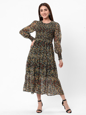 R&B Women A-line Multicolor Midi/Calf Length Dress