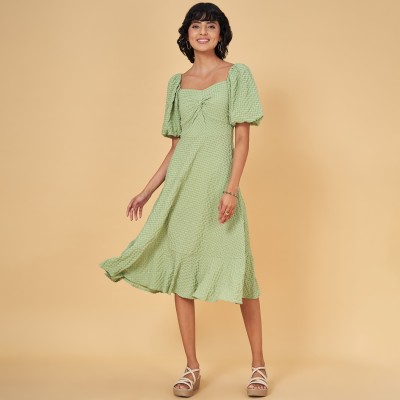 Honey By Pantaloons Women Fit and Flare Green Dress