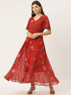 Deewa Women A-line Red Maxi/Full Length Dress