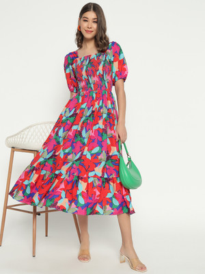 Raiyani Enterprise Women Fit and Flare Multicolor Midi/Calf Length Dress