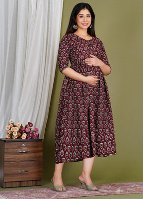 AAVRITTIQUEENS Women A-line Multicolor Midi/Calf Length Dress