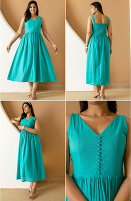 NG Fashion Women Fit and Flare Green Midi/Calf Length Dress