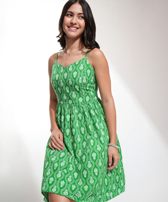 Tokyo Talkies Women Fit and Flare Green Mini/Short Dress