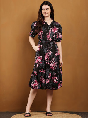 Dressly Women A-line Multicolor Midi/Calf Length Dress
