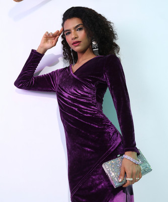 Tokyo Talkies Women Bodycon Purple Mini/Short Dress