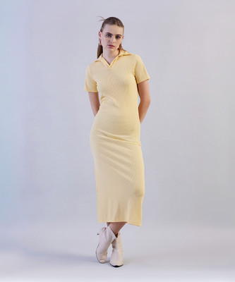 The Indian Garage Co. -Freehand Women Sheath Yellow Midi/Calf Length Dress