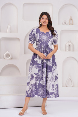 MACHLA Women Gown Purple Midi/Calf Length Dress