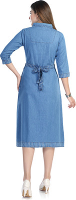Aprika Women A-line Blue Midi/Calf Length Dress