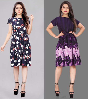 Modli 20 Fashion Women Fit and Flare Multicolor Below Knee Dress