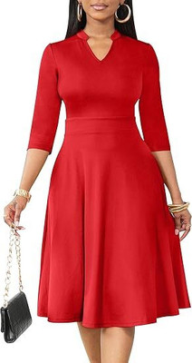 R2S Women A-line Red Knee Length Dress