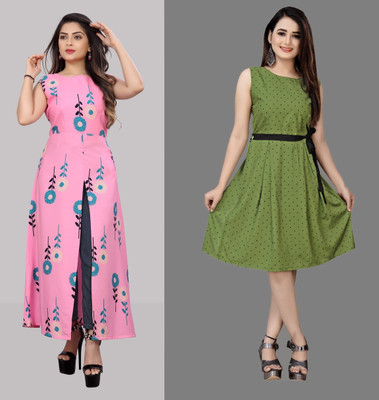 Modli 20 Fashion Women Fit and Flare Pink Knee Length Dress