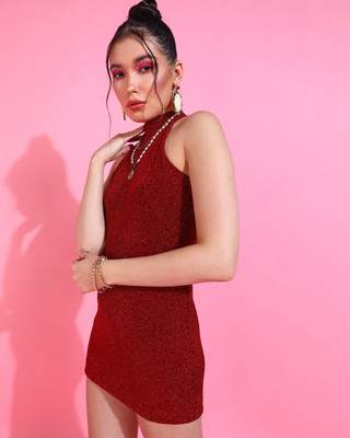 Oomph! FACTOR Women Bodycon Maroon Mini/Short Dress