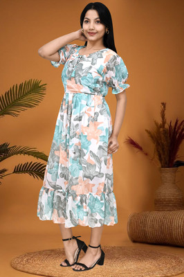 AMORE CREATION Women A-line Multicolor Midi/Calf Length Dress