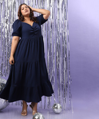 Instafab Plus Women A-line Blue Midi/Calf Length Dress