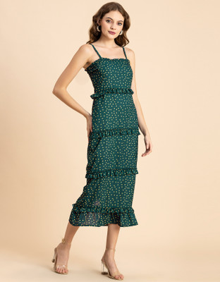 moomaya Women Bodycon Green Midi/Calf Length Dress