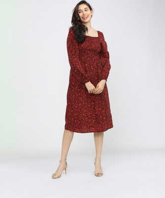 Tokyo Talkies Women Skater Multicolor Midi/Calf Length Dress