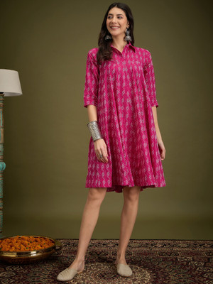 InWeave Women Fit and Flare Pink Knee Length Dress