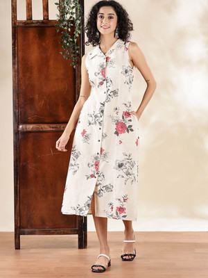 ANOUK Women A-line Pink Midi/Calf Length Dress
