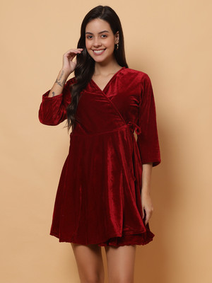 ROSEMELON Women A-line Maroon Mini/Short Dress