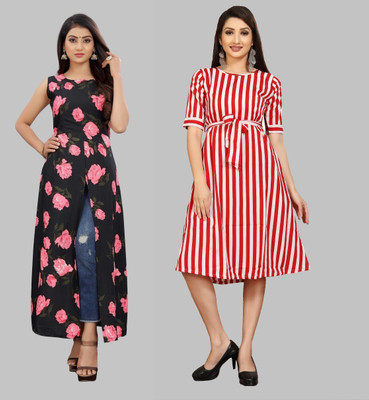 tanvi creation Women Fit and Flare Black Below Knee Dress