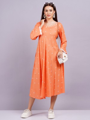 Highlight fashion export Women Fit and Flare Orange Dress