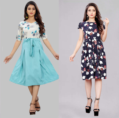 Modli 20 Fashion Women Fit and Flare Multicolor Below Knee Dress