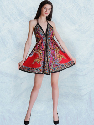 K K CREATION Women Gown Red Knee Length Dress