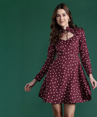 Dressberry Women A-line Maroon, White Mini/Short Dress