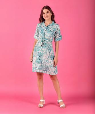 KASHIAN Women Fit and Flare Blue Knee Length Dress