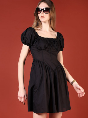 V-MART Women A-line Black Above Knee/Mid Thigh Length Dress