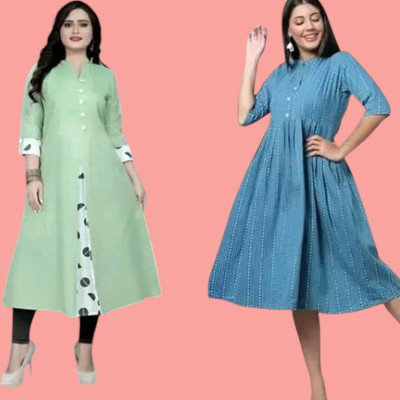 Db Fashionpo Women A-line Green, Light Blue Maxi/Full Length Dress