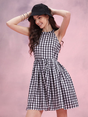 Dressberry Women Fit and Flare Black Above Knee/Mid Thigh Length Dress