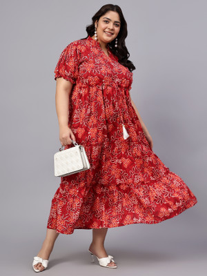 indietoga Women Fit and Flare Red Maxi/Full Length Dress
