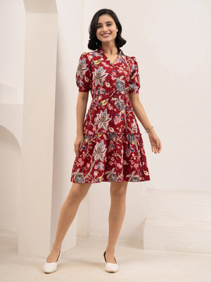 AASK Women Fit and Flare Multicolor Above Knee/Mid Thigh Length Dress
