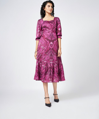 Honey By Pantaloons Women Tiered Red Midi/Calf Length Dress