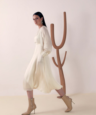 VERO MODA Women Fit and Flare Beige Midi/Calf Length Dress