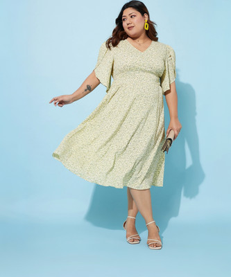 ATHENA Women A-line Yellow Midi/Calf Length Dress