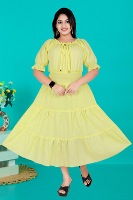 Tip Top Fashion Women A-line Yellow Midi/Calf Length Dress