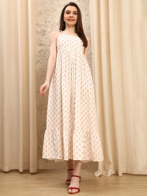 Jakanary Women A-line White Maxi/Full Length Dress