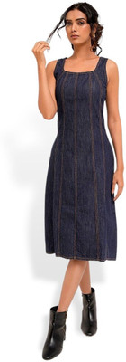 DAYER Women Bodycon Dark Blue Below Knee Dress