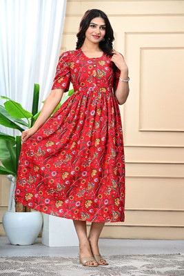 Dagar Women Ethnic Dress Red Midi/Calf Length Dress