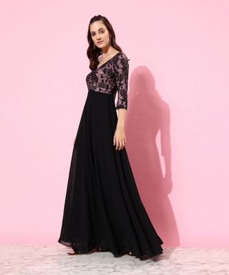Miss Chase Women Gown Black Maxi/Full Length Dress