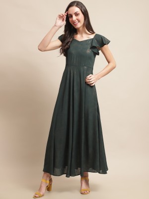 Claura Women A-line Dark Green Dress