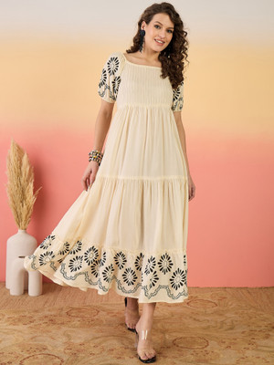 Sangria Women Tiered Beige Maxi/Full Length Dress