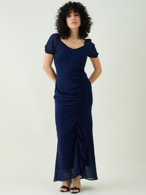 AAYU Women A-line Blue Maxi/Full Length Dress