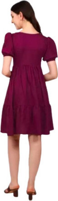 HouseOfCommon Women Fit and Flare Purple Knee Length Dress