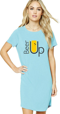 HouseOfCommon Women T Shirt Dark Blue Above Knee/Mid Thigh Length Dress