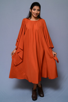 diyaz Women Kaftan Orange Midi/Calf Length Dress