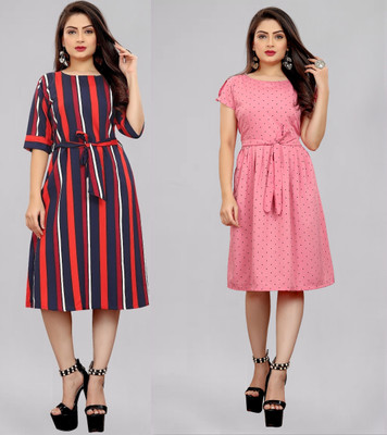 Hiral Creation Women A-line Red Knee Length Dress